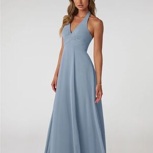 Azazie Chiffon Dusty Blue Maxi Dress with Spaghetti Straps